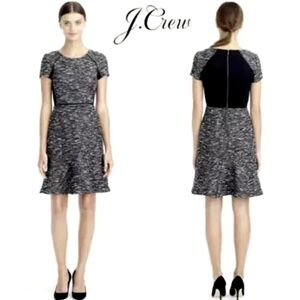 J Crew Black Gray White Mixed Tweed Panel Fit and Flare Flounce Dress Size XXS